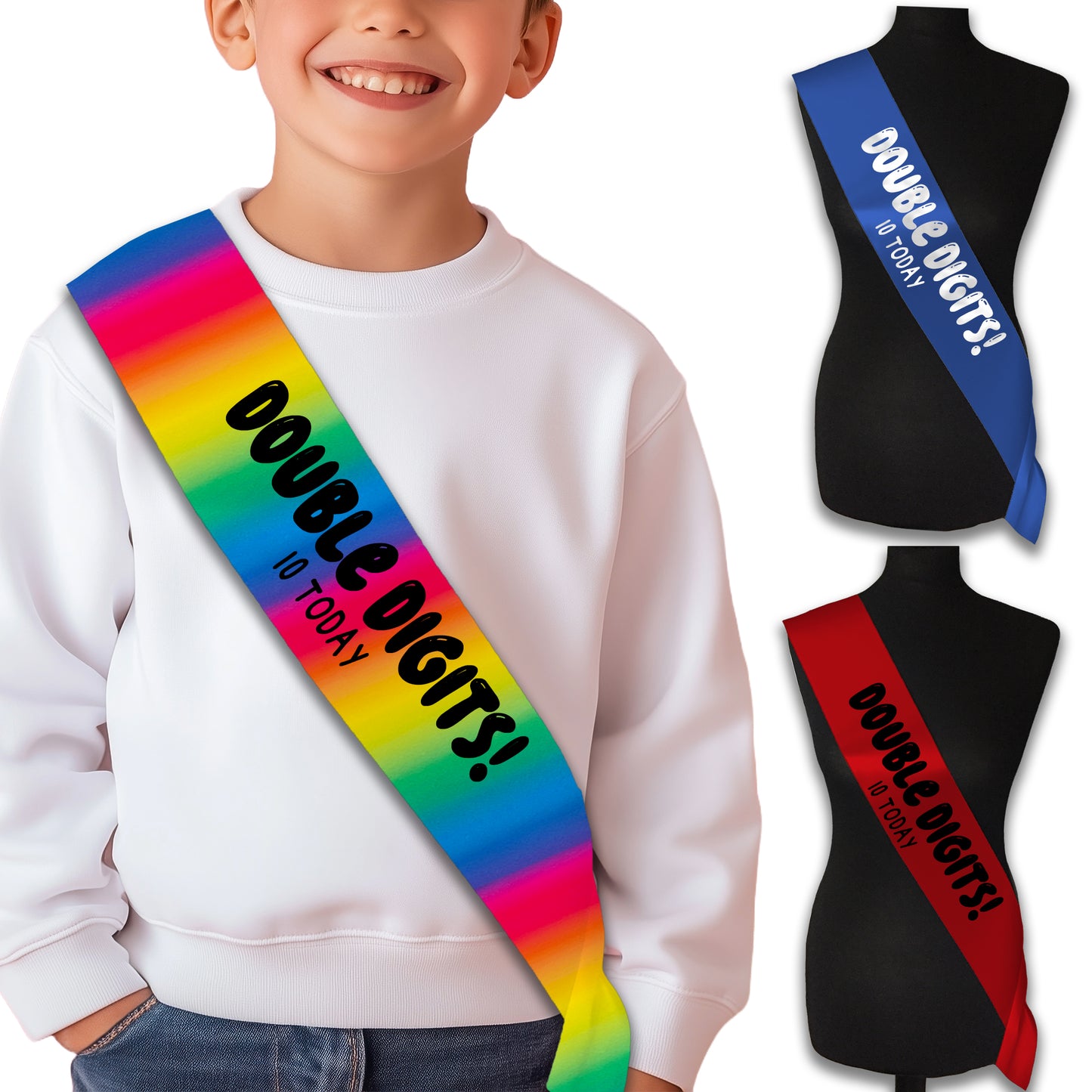 Double Digits 10 Today! - 10th Birthday Sash - 10th Birthday Party - Happy Tenth Birthday - Ten Today - Choose from many colours