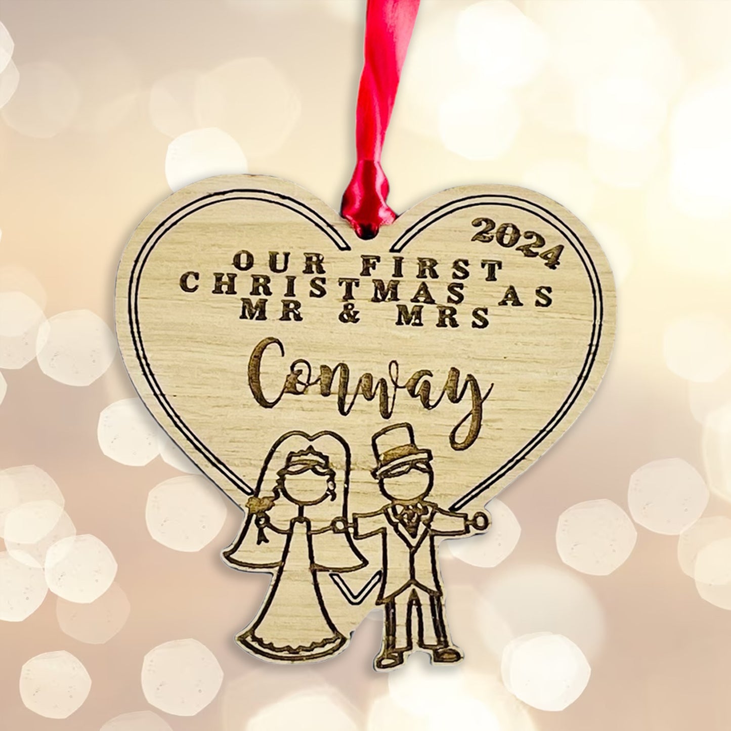 Personalised Wooden Stick Couple "First Christmas as Mr & Mrs"