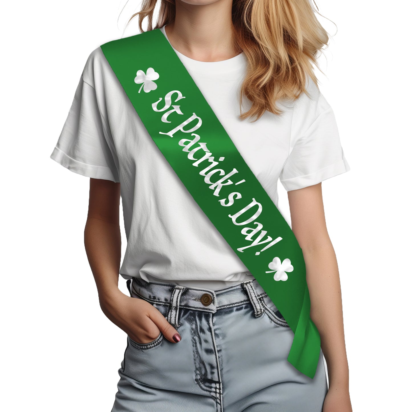 St Patrick's Day! Sash - Green with Silver Text