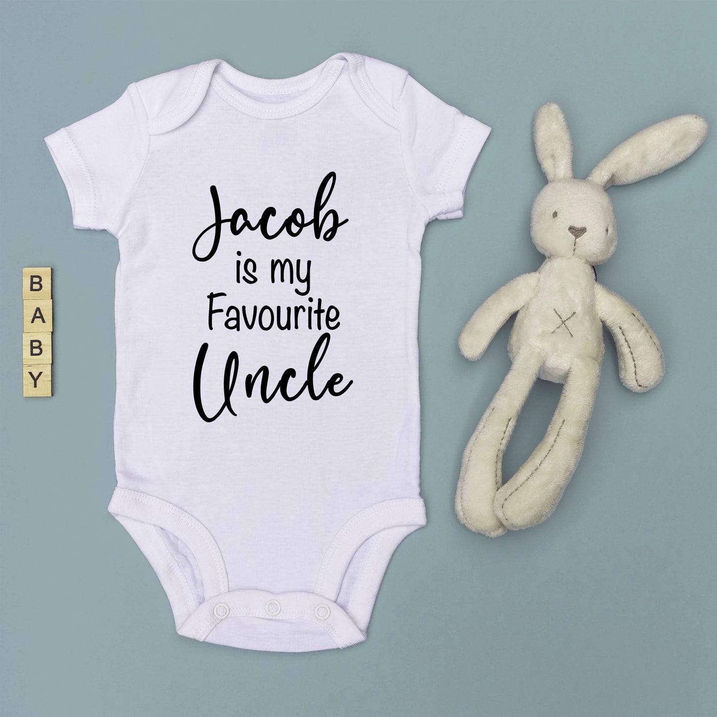 Personalised Name is My Favourite Uncle Baby Grow Vest - New Baby - Baby Announcement