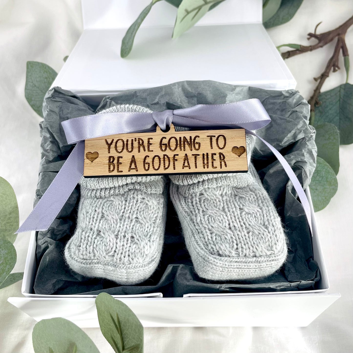 Guess What' Booties - Grey & Gift Boxed - "You're Going to Be..." - A Godfather