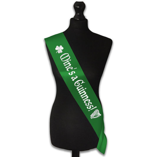 Mine's a Guinness Sash - Green with Silver Text - St Patrick's Day