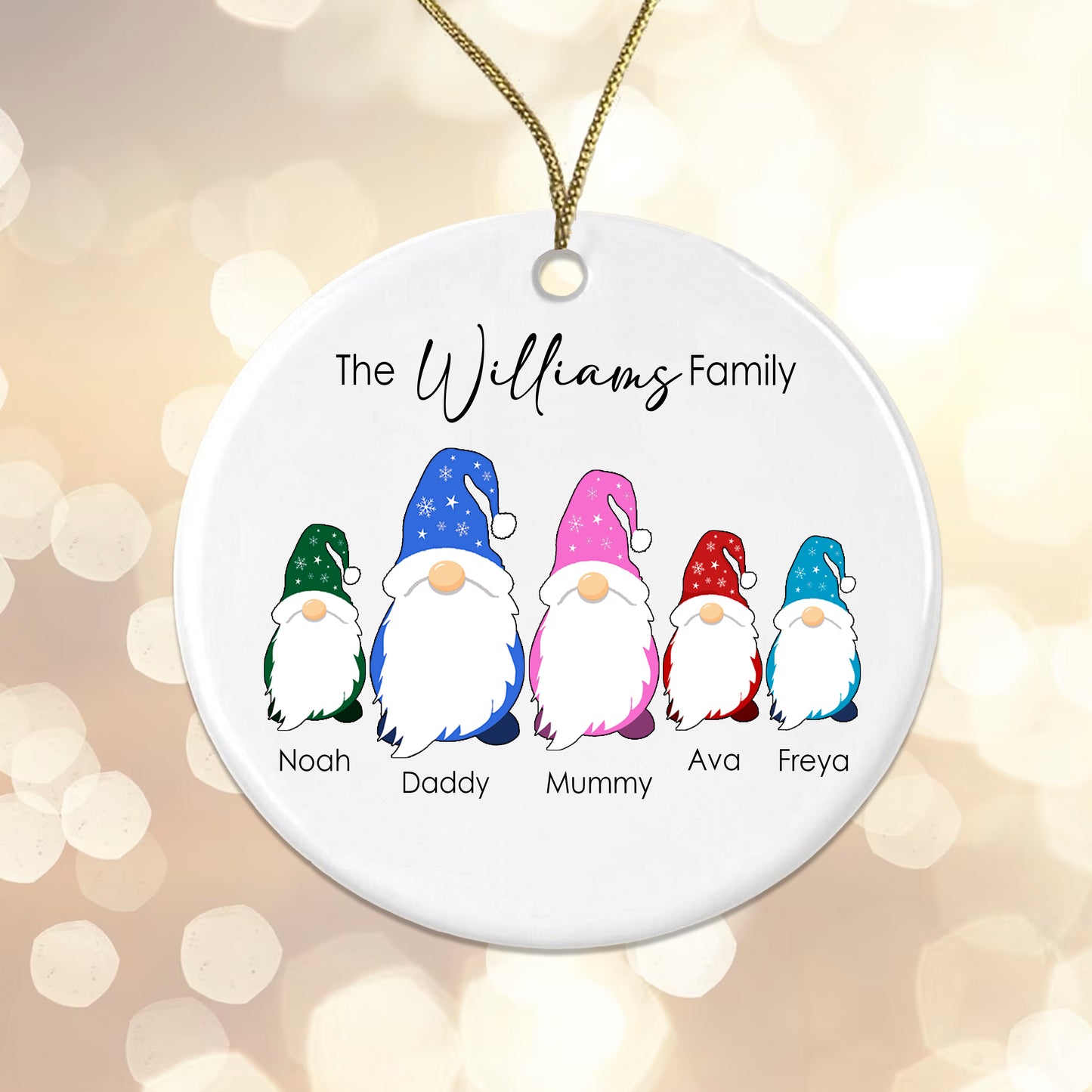 Personalised Gonk Family Christmas Bauble Ceramic - 3 Children Names + Surname