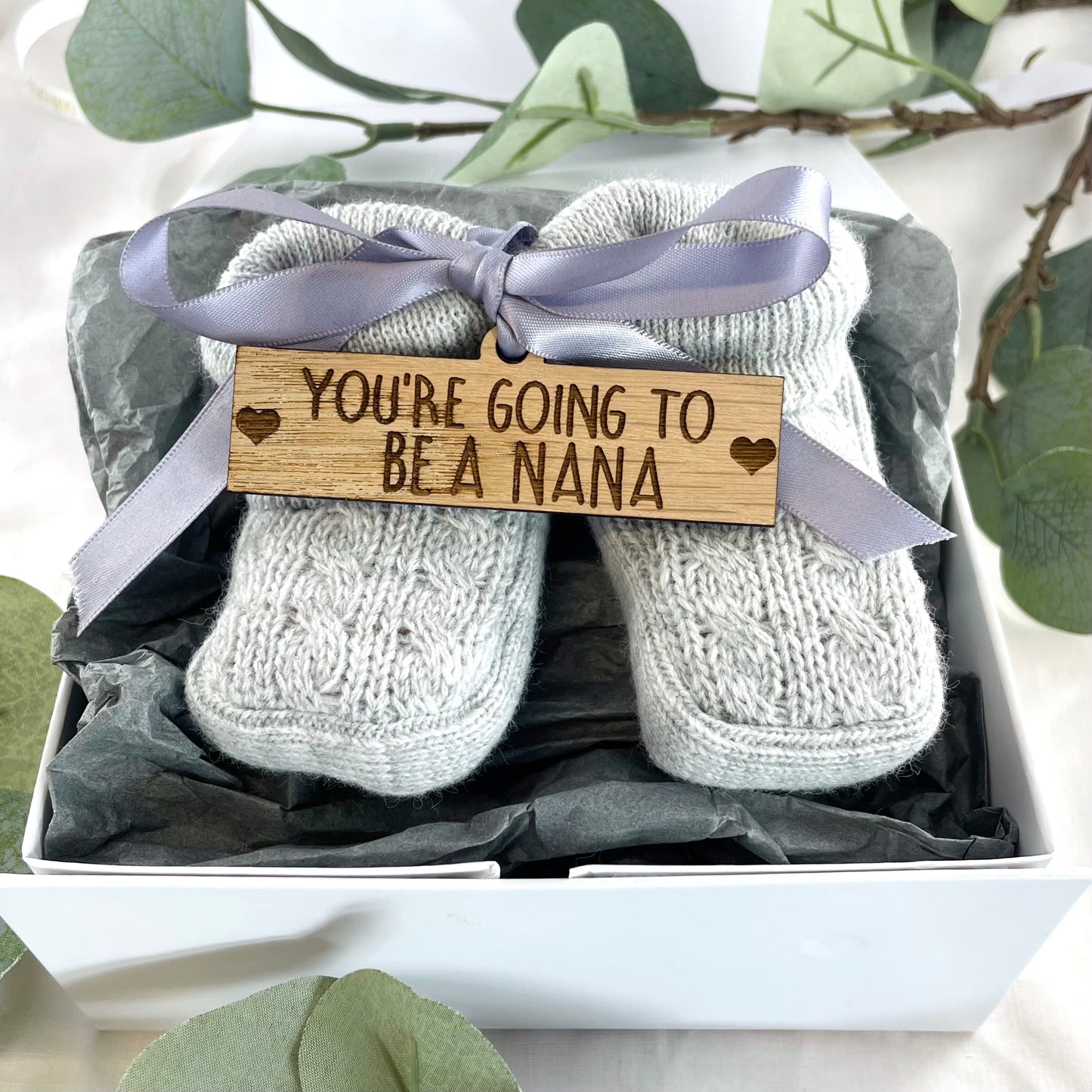 Guess What' Booties - Grey & Gift Boxed - "You're Going to Be..." - A Nana