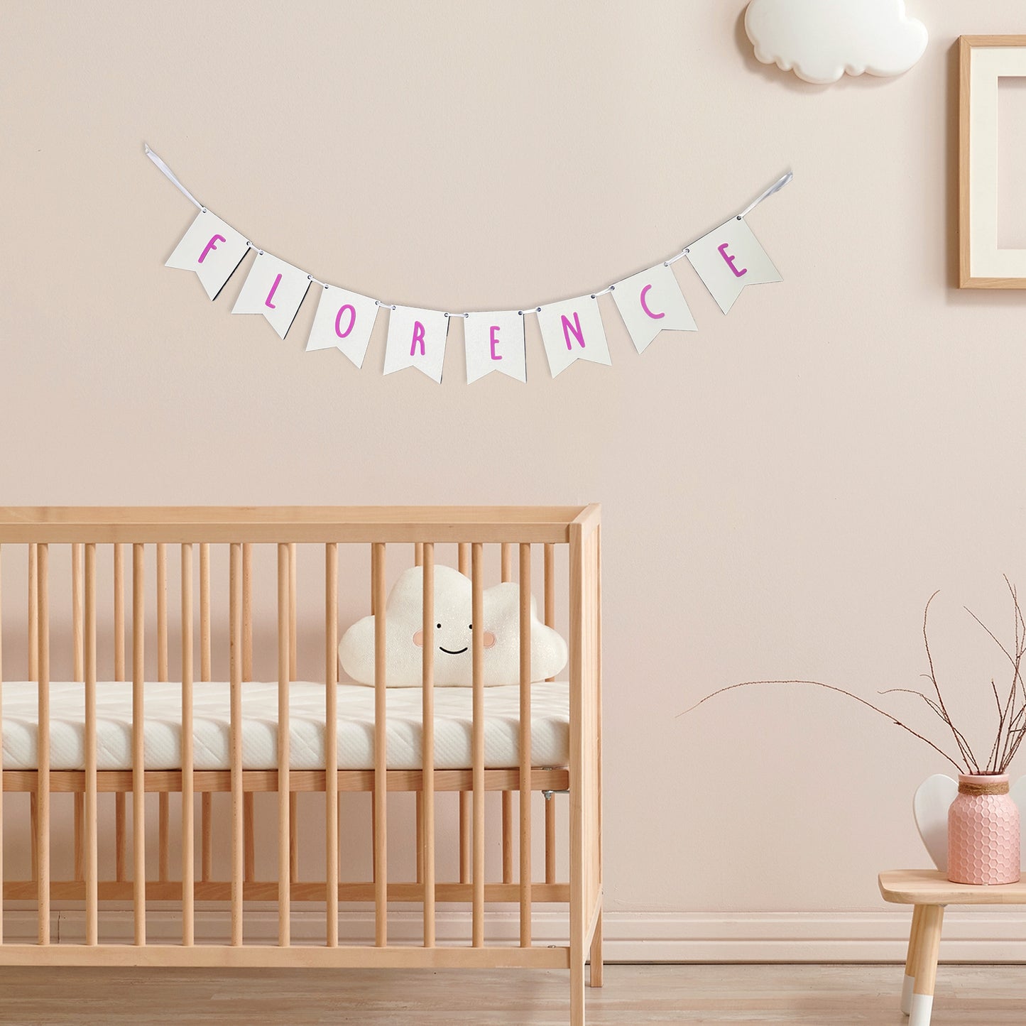 Personalised White Wood Name Bunting - Nursery or Child's Room Decor - Add any Name!