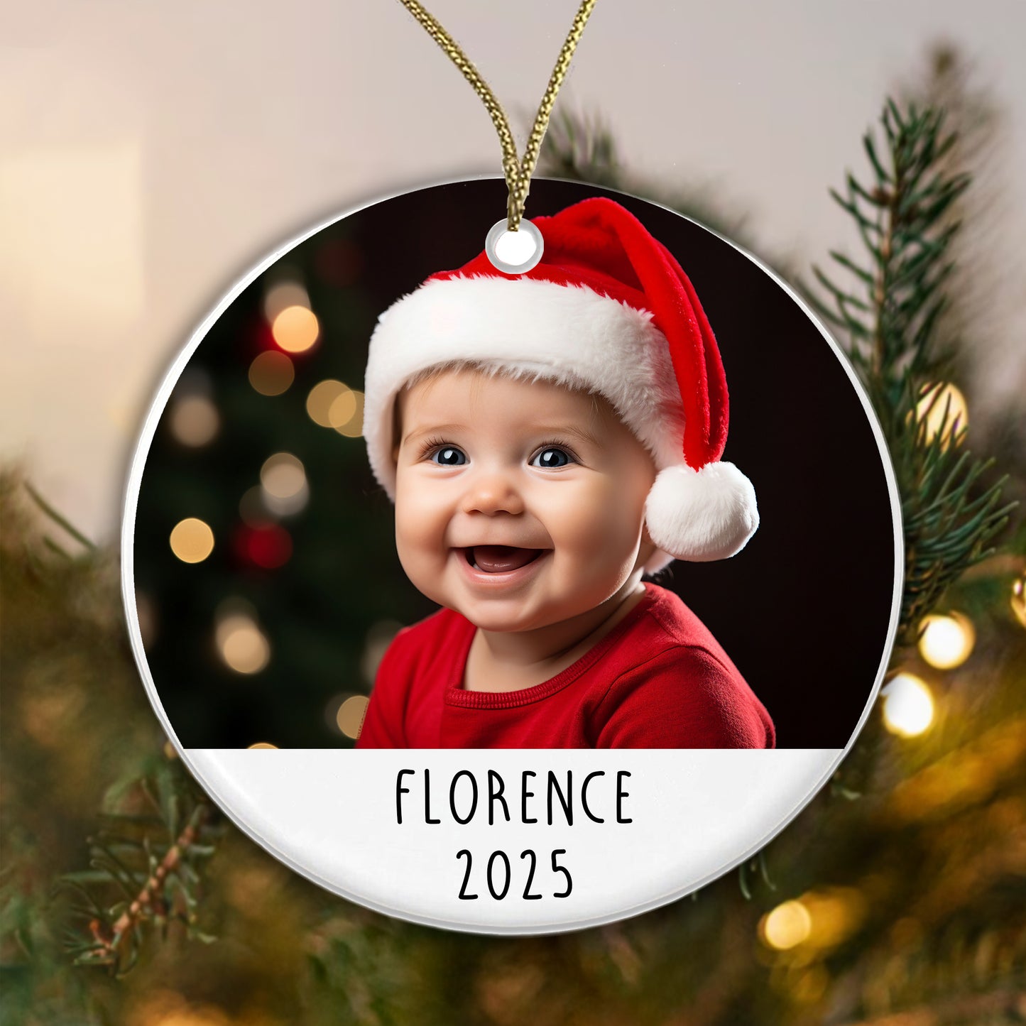 Personalised Christmas Baby Ceramic Photo Bauble Gift Boxed