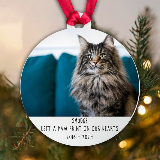 Personalised Memorial 'Left a Paw Print' Bauble - Acrylic Cat Photo
