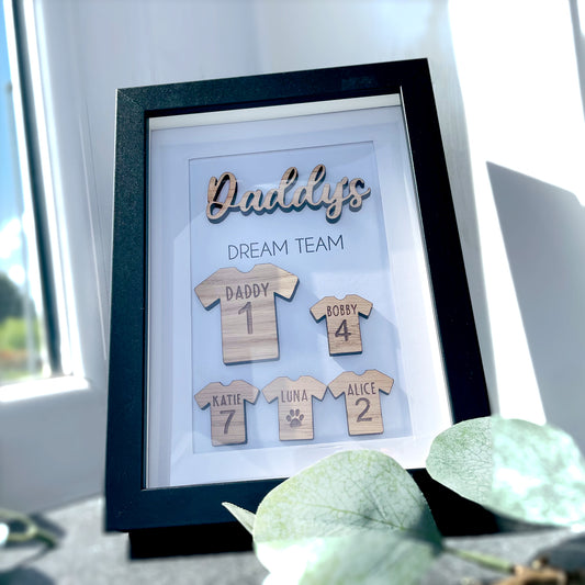 Personalised Dad's Dream Team Football Family Box Frame