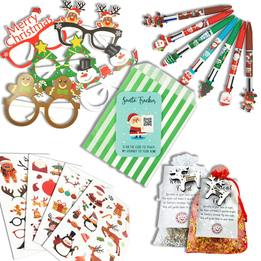 Christmas Eve Activity Pack - Reindeer Food, Santa Tracker, Pen, Tattoos, Glasses Xmas for Kids