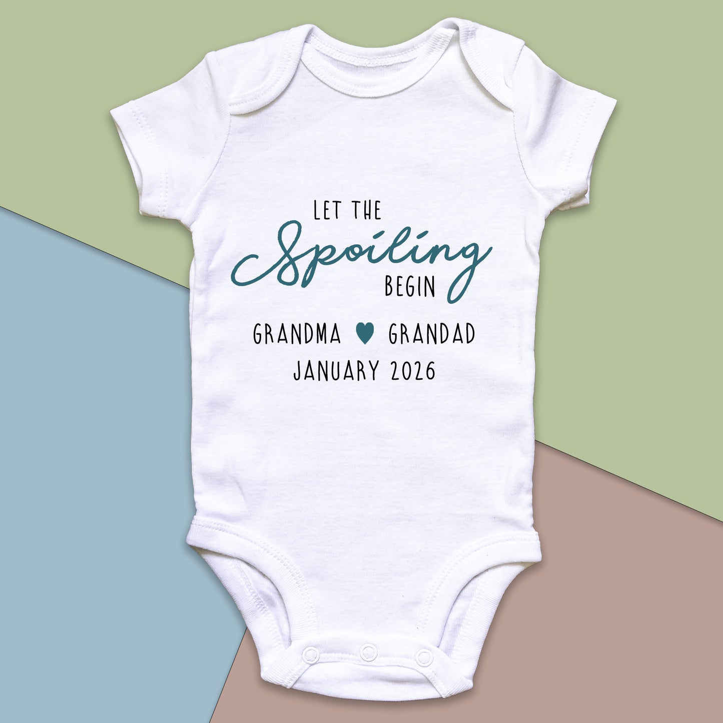 Personalised 'Let The Spoiling Begin' Baby Announcement Baby Grow Vest Add any Name and Date - First Outfit - Baby Shower - New Baby