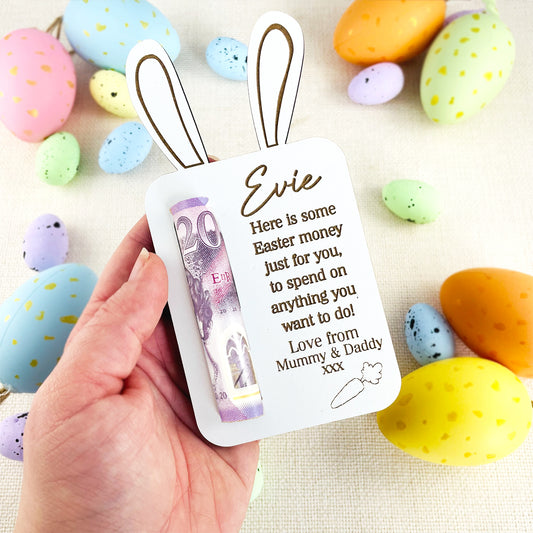 Personalised Easter Money Token - Gift for Children - Easter Gift - Money Card - White Wood