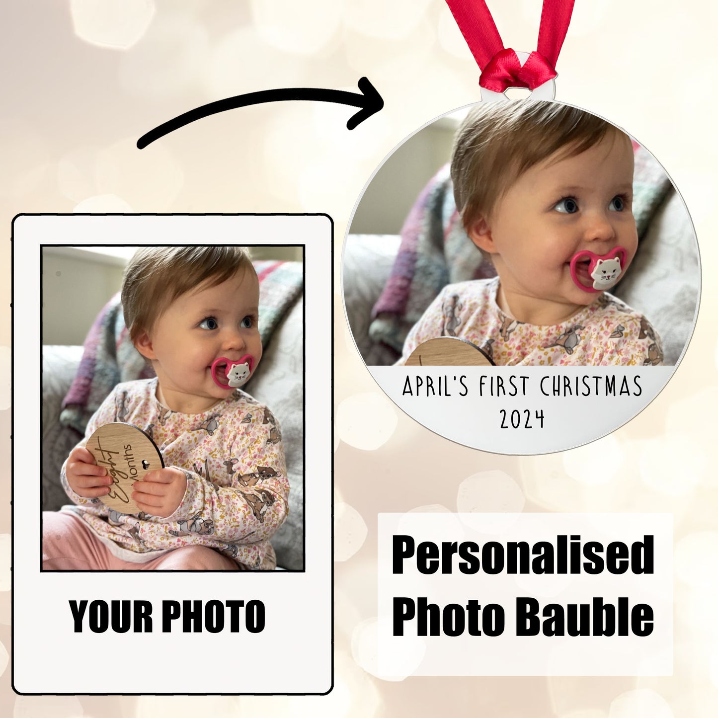 Personalised Baby's First Christmas Bauble - Acrylic Photo