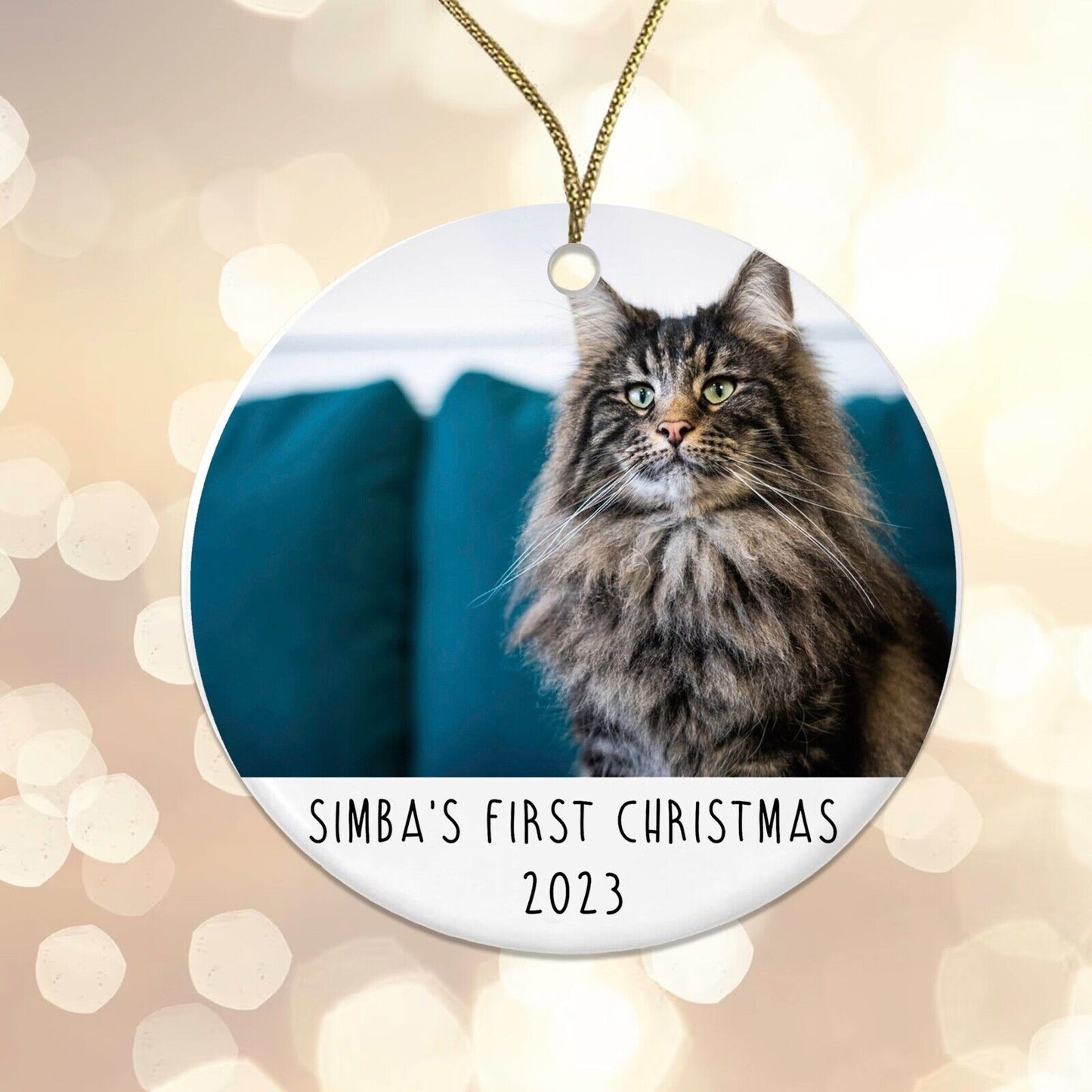 Personalised Cat's First Christmas Photo Bauble - Ceramic