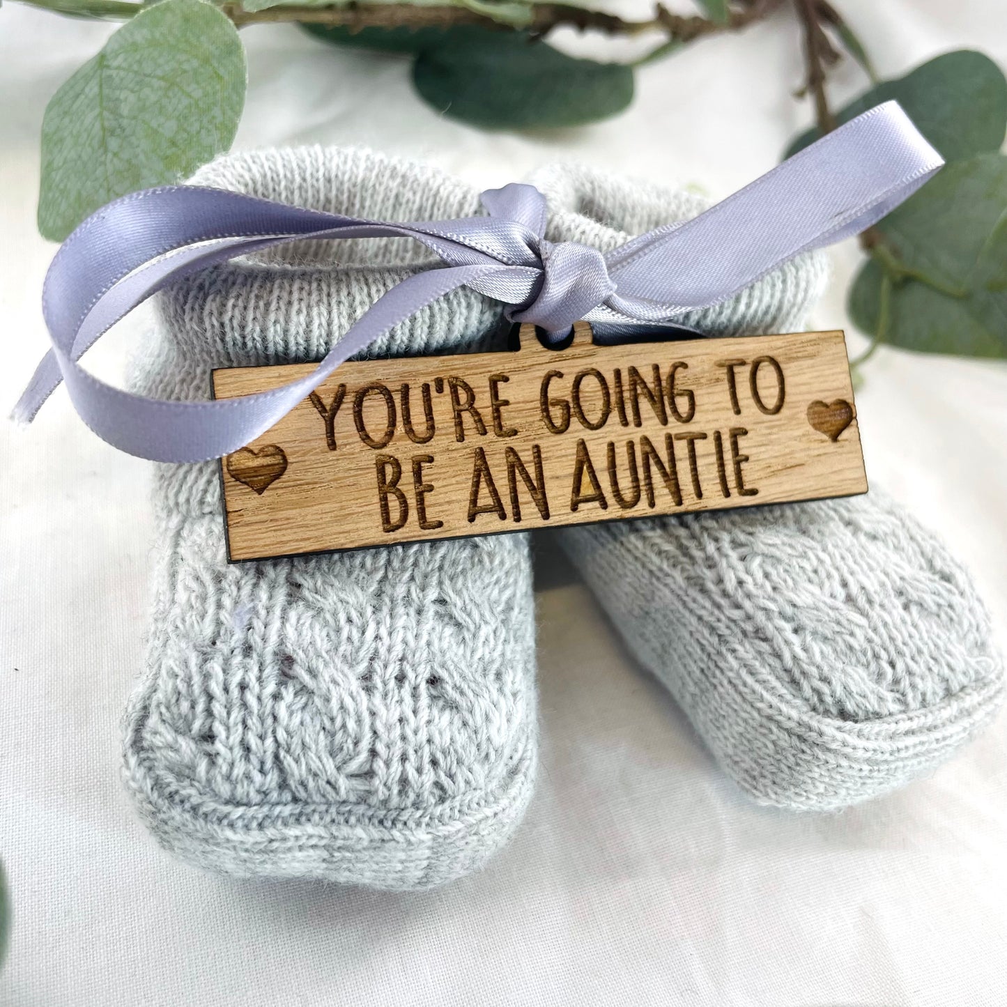 Guess What' Booties - Grey & Gift Boxed - "You're Going to Be..." - An Auntie