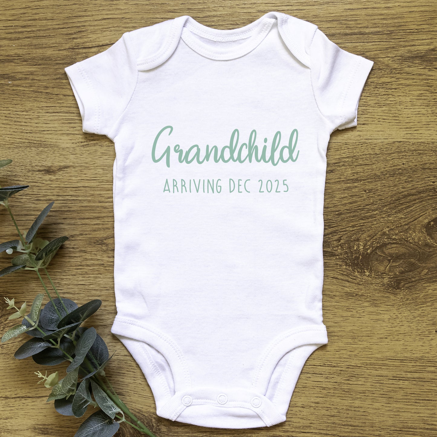 Personalised Grandchild Arriving Baby Announcement Baby Grow Vest Add any Date - Baby Shower - New Baby