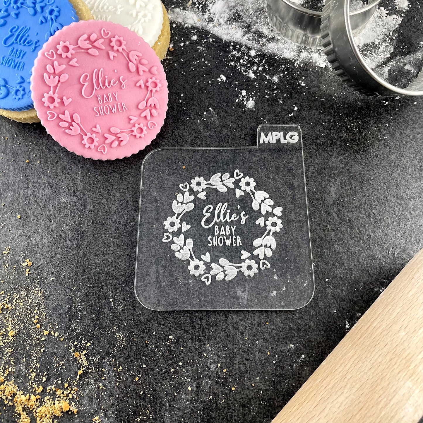 Personalised Baby Shower Icing Stamp Fondant Embosser Stamp for Biscuits, Cookies, Cupcake Topper Decorations Stencil for Baby Shower