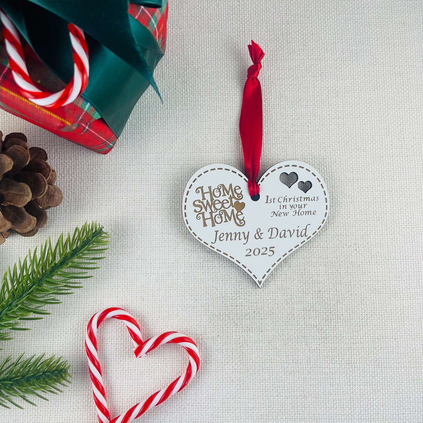 Personalised Wooden First Christmas in New Home Heart - Add your names and year