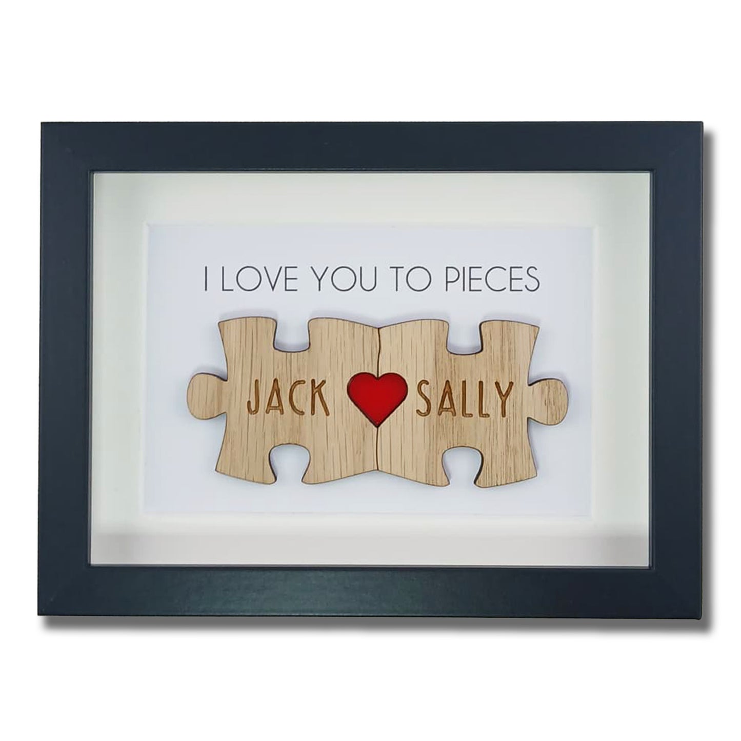 Personalised Wooden 'I Love You To Pieces' Valentine's Day Puzzle Pieces Couple Box Frame - Add your names - Anniversary or Birthday Gift