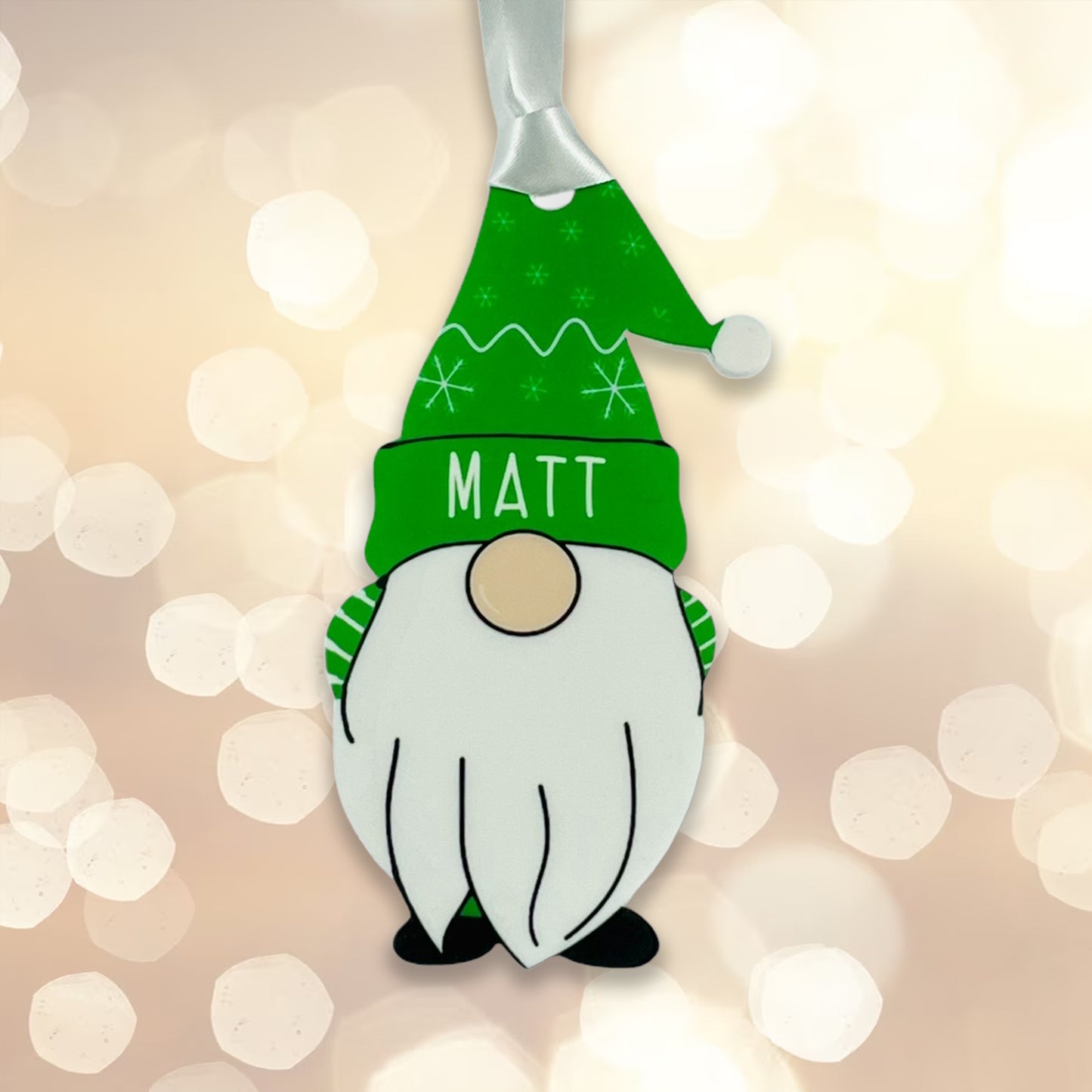Personalised Christmas Acrylic Gonk Bauble - Green - Add any name!