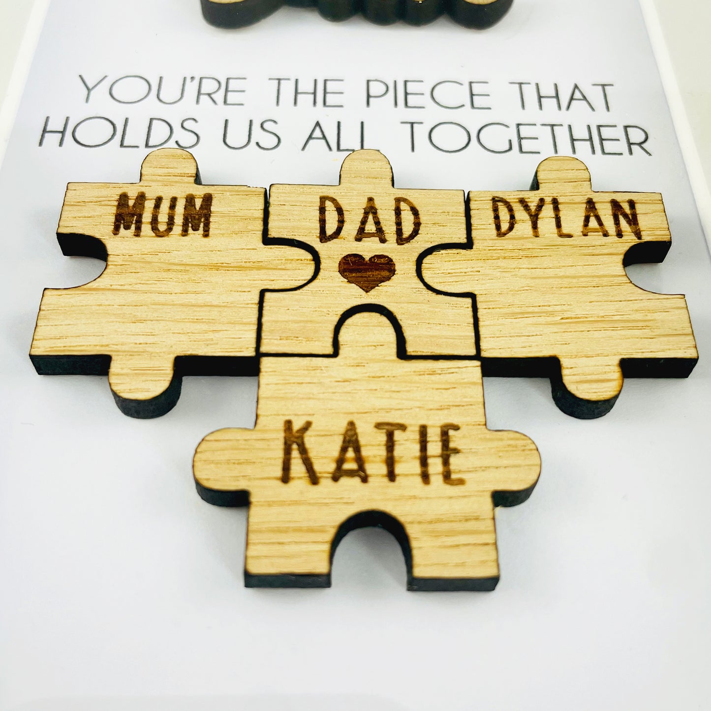 Personalised Dad Wooden 'You're the Piece That Holds Us Together' Father's Day Puzzle Pieces Family Box Frame - Add your family names