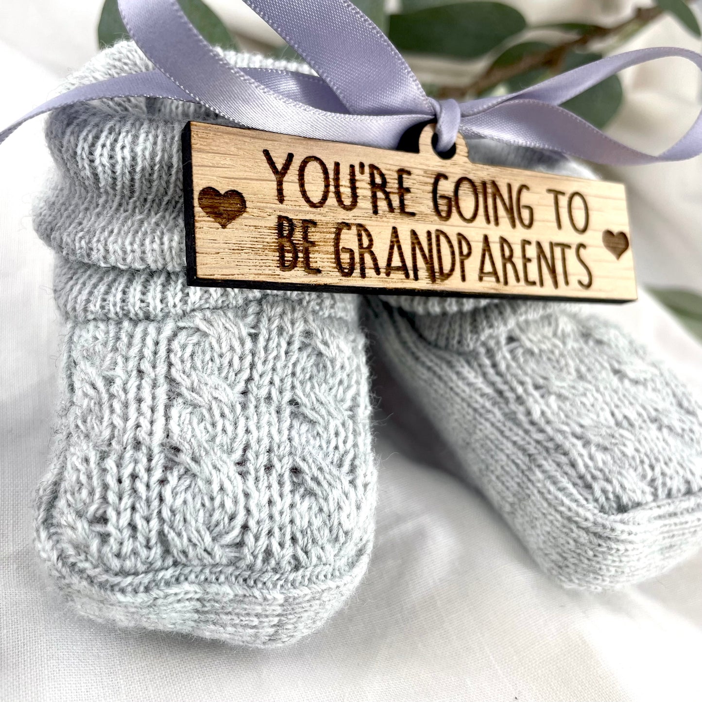 Guess What' Booties - Grey & Gift Boxed - "You're Going to Be..." - Grandparents