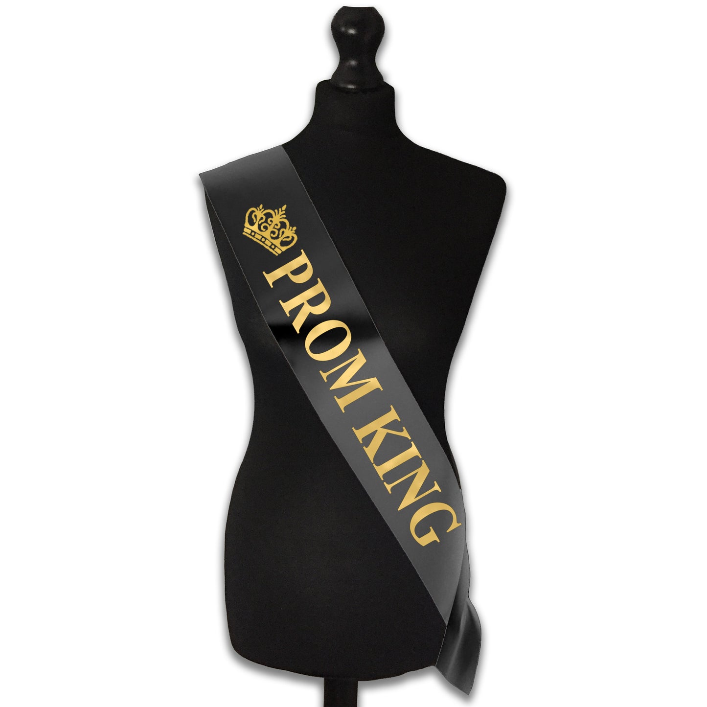 Prom King Black with Gold Text & Prom Queen Gold with Black Text Sashes