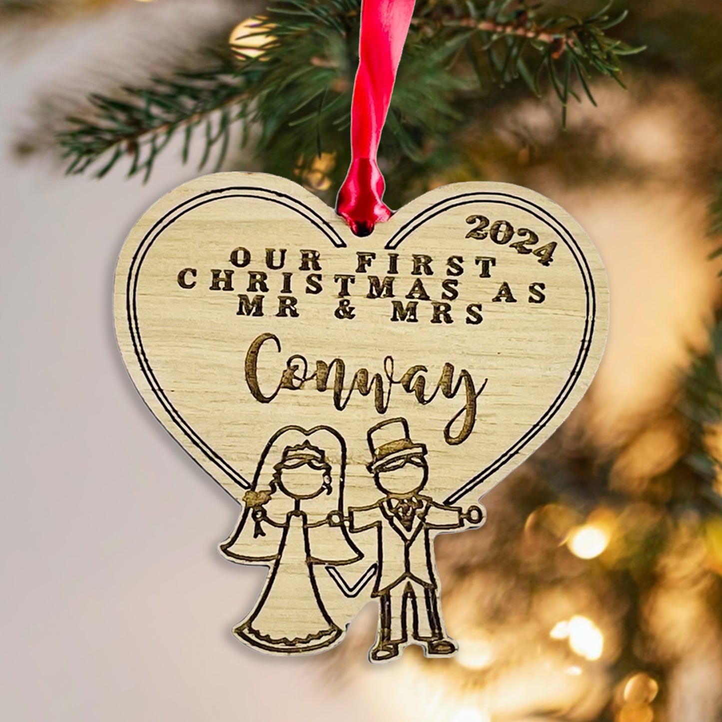 Personalised Wooden Stick Couple "First Christmas as Mr & Mrs"