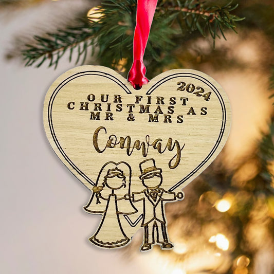 Personalised Wooden Stick Couple "First Christmas as Mr & Mrs"