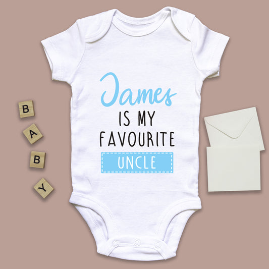 Personalised Favourite Auntie / Uncle Baby Grow Vest - Add any Name - Blue