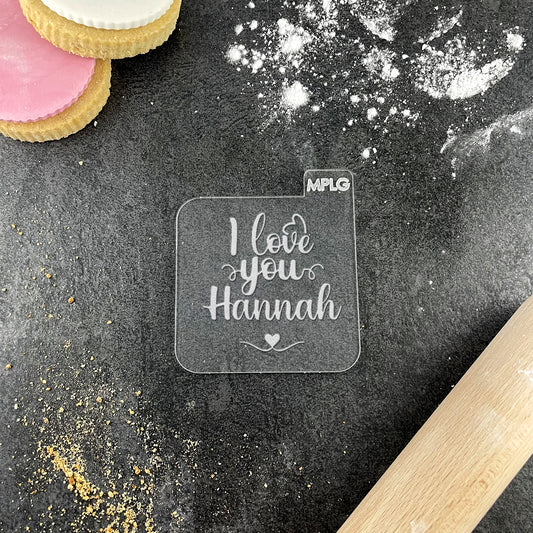 Personalised I Love You Name Valentine's Day Icing Embosser Stamp Fondant for Biscuits, Cookies, Cupcake Topper Decorations Stencil for Anniversary Love Heart