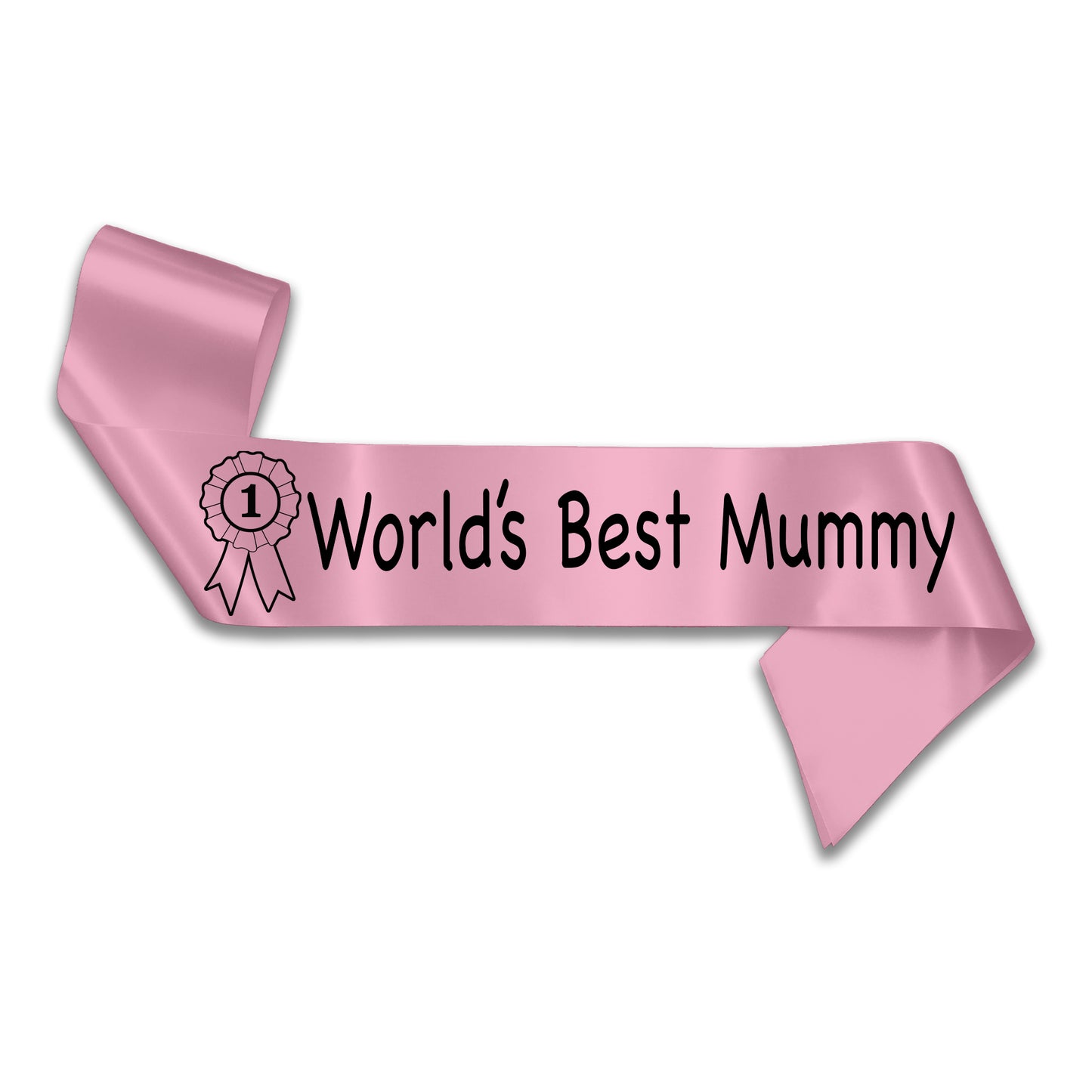 World's Best Mummy Sash with Rosette Design - Baby Pink Satin Ribbon