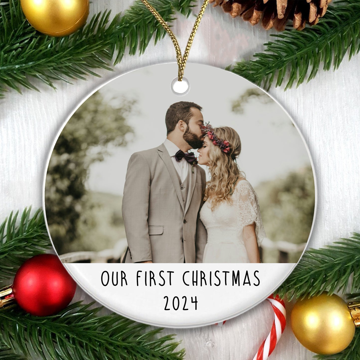 Personalised Couple Photo Bauble - Add a photo, names and year!