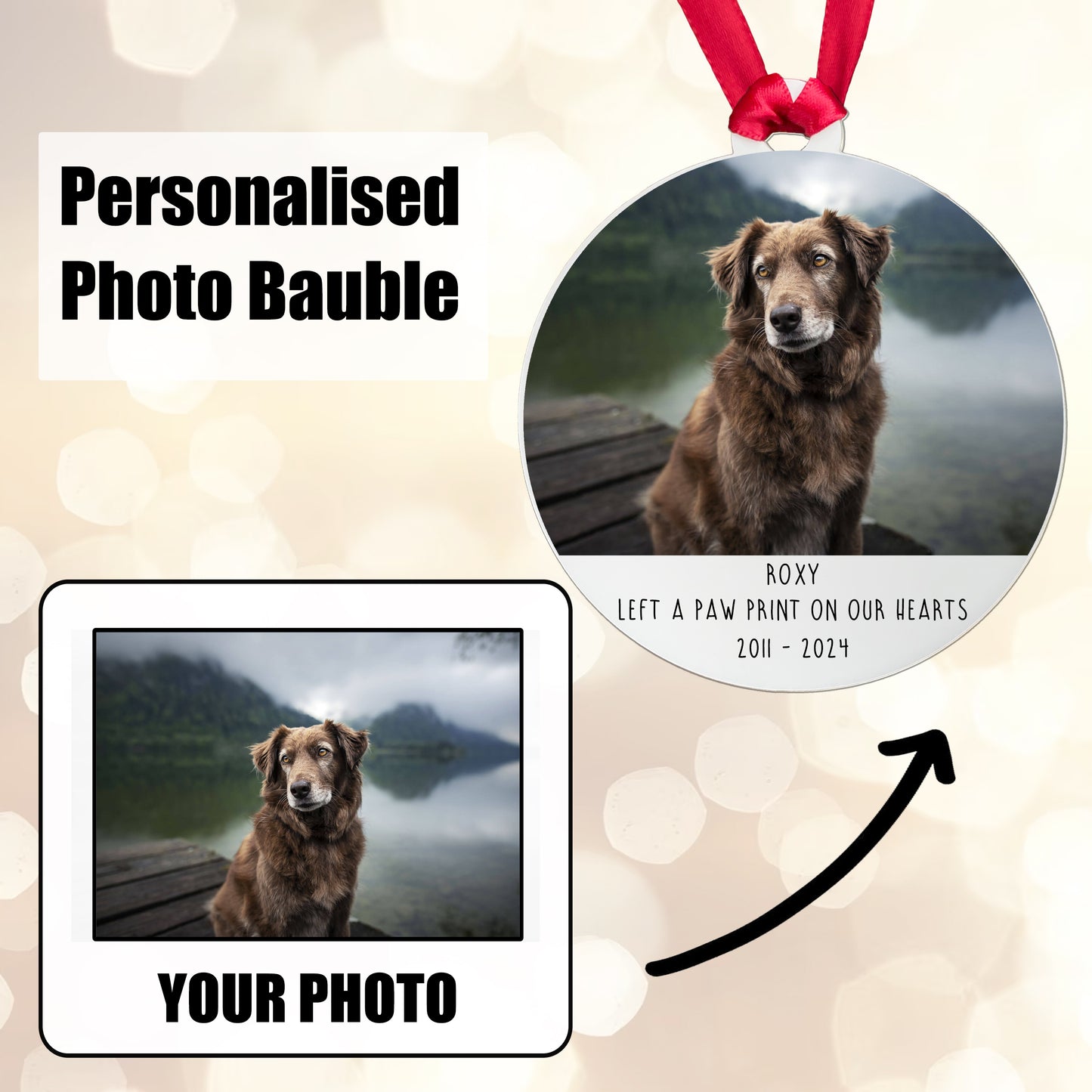 Personalised Memorial 'Left a Paw Print' Bauble - Acrylic Dog Photo