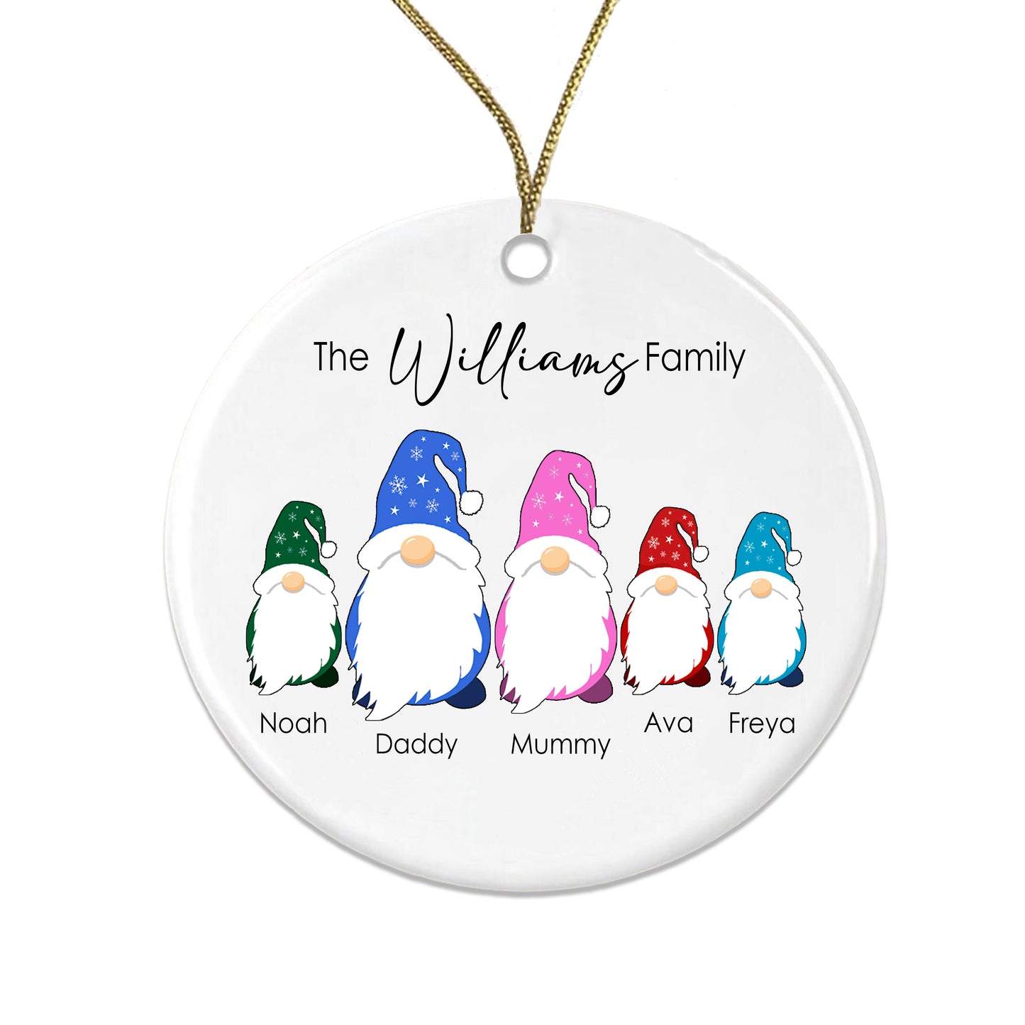 Personalised Gonk Family Christmas Bauble Ceramic - 3 Children Names + Surname