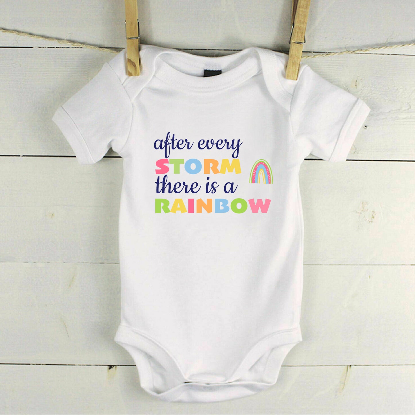 After Every Storm, There Is A Rainbow - Rainbow Baby Announcement Baby Grow Vest - First Outfit - Rainbow Baby