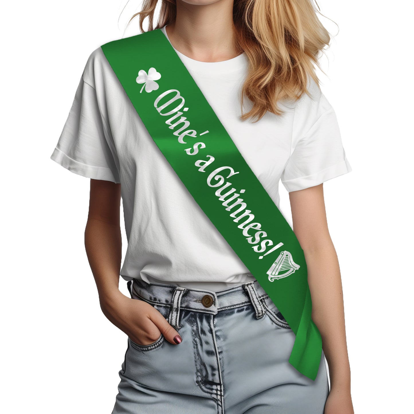 Mine's a Guinness Sash - Green with Silver Text - St Patrick's Day