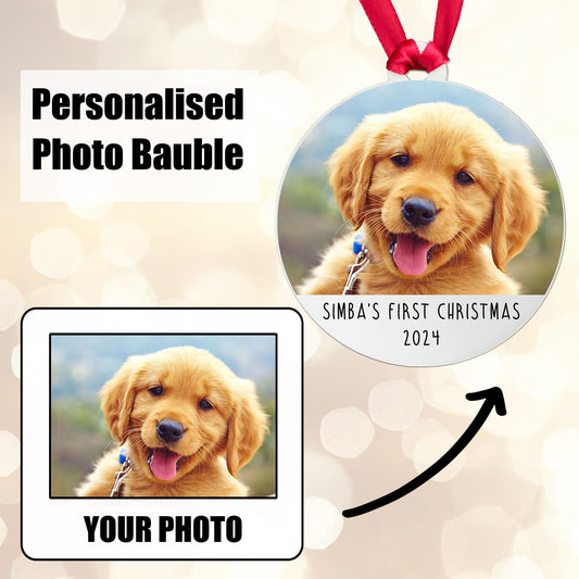 Personalised Dog's First Christmas Bauble - Acrylic Photo