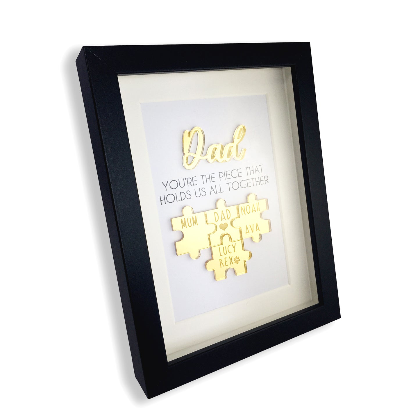 Personalised Dad Gold 'You're the Piece That Holds Us Together' Father's Day Puzzle Pieces Family Box Frame
