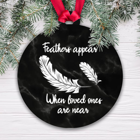 Acrylic Bauble - Feathers appear when loved ones are near - White & Black Marble