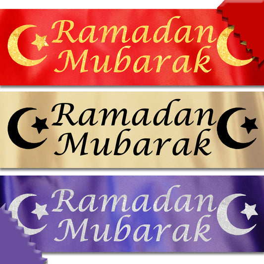 Ramadan Mubarak Banner | Eid Decoration | Satin Ribbon Islamic Decor | Eid Ramadan Home Banner | Moon Star