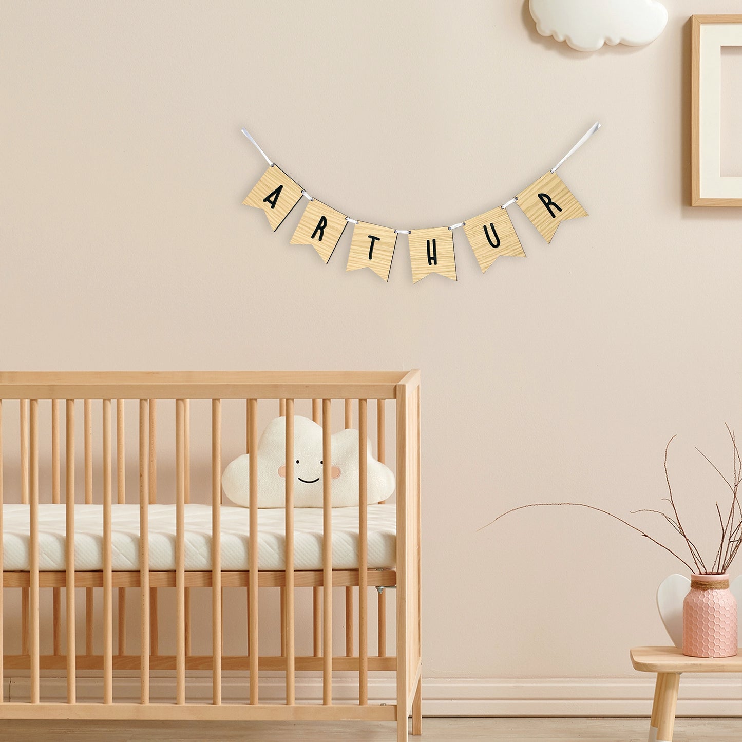 Personalised Oak Wood Name Bunting - Nursery or Child's Room Decor - Add any Name!