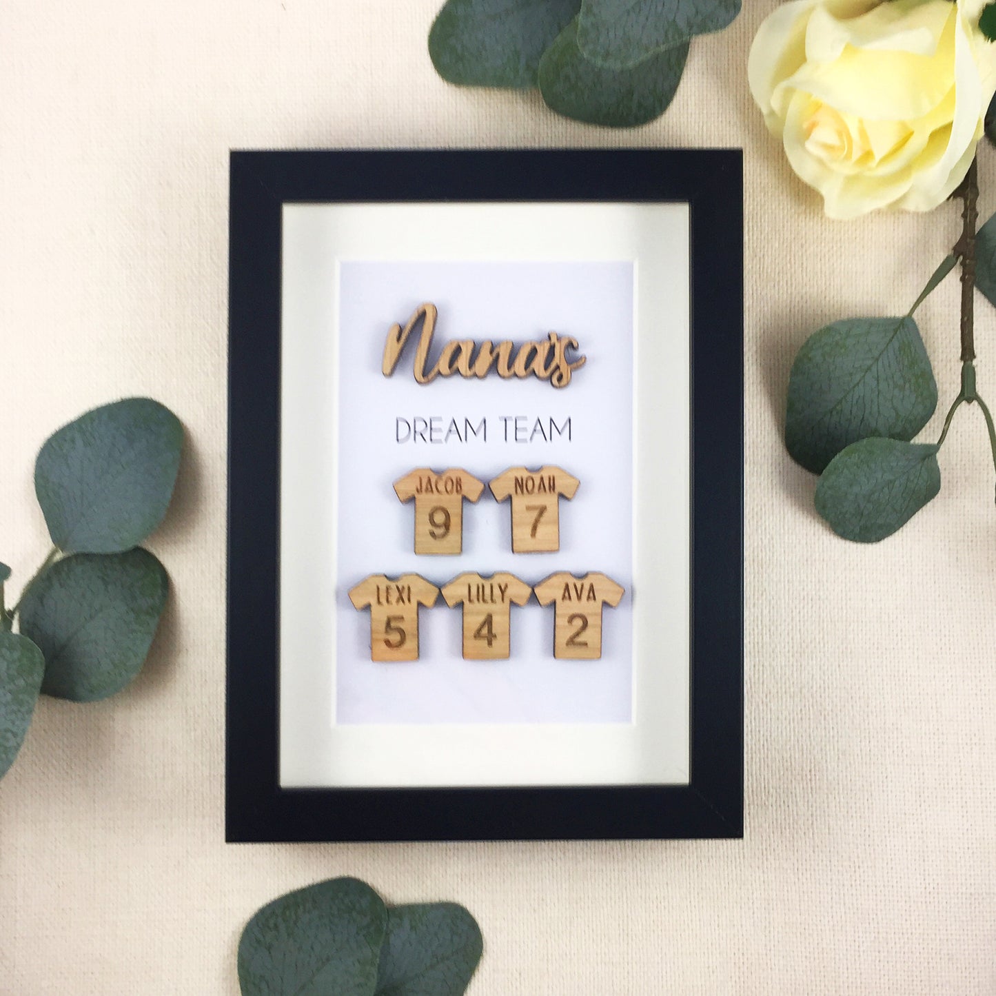 Personalised Nana's Dream Team Football Family Box Frame Mothers Day Birthday Grandfather - Add your family names