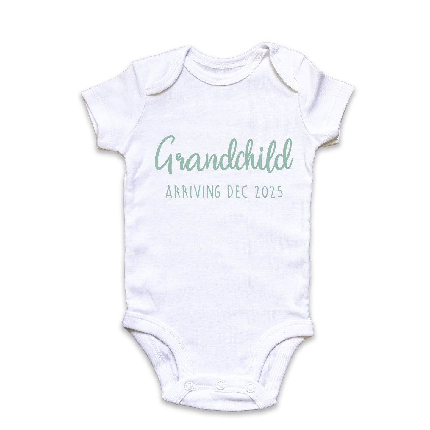 Personalised Grandchild Arriving Baby Announcement Baby Grow Vest Add any Date - Baby Shower - New Baby