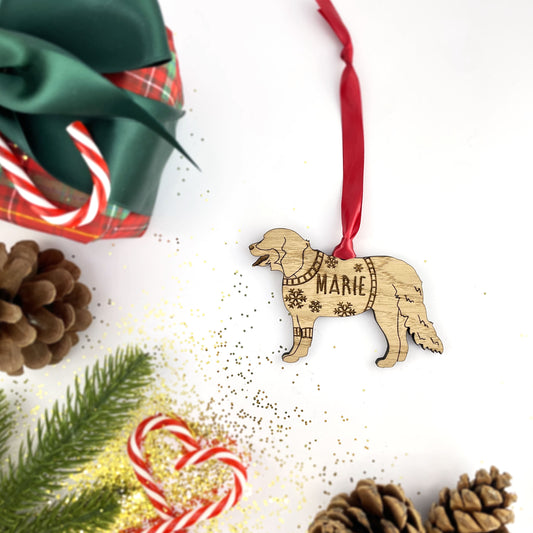 Personalised Bernese Mountain Bauble Jumper Dog Bauble - Oak Veneer Wood - Add any name