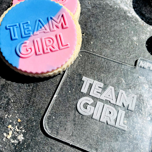 Team Girl Icing Stamp Embosser Stamp Fondant for Biscuits, Cookies, Cupcake Topper Decorations Stencil for Baby Shower Gender Reveal