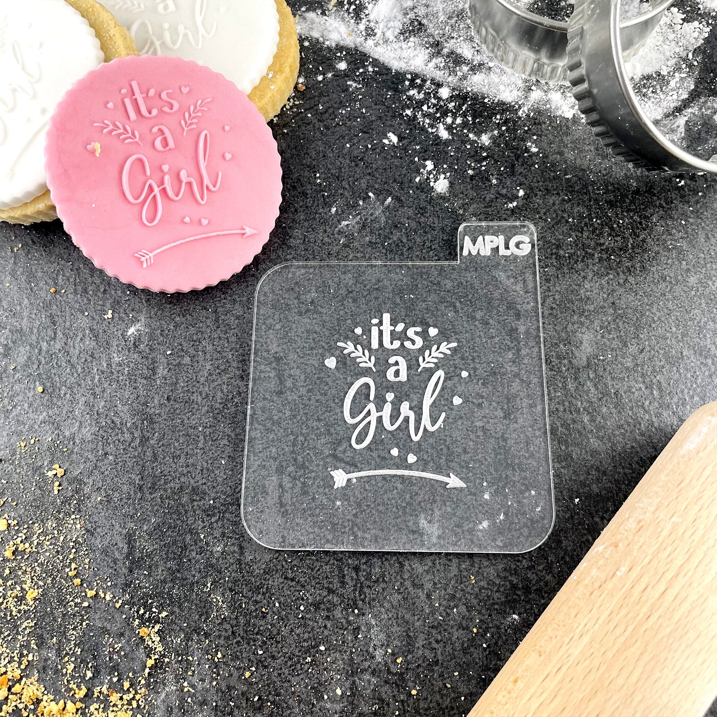 It's A Girl Icing Stamp Embosser Stamp Fondant for Biscuits, Cookies, Cupcake Topper Decorations Stencil for Baby Shower Gender Reveal