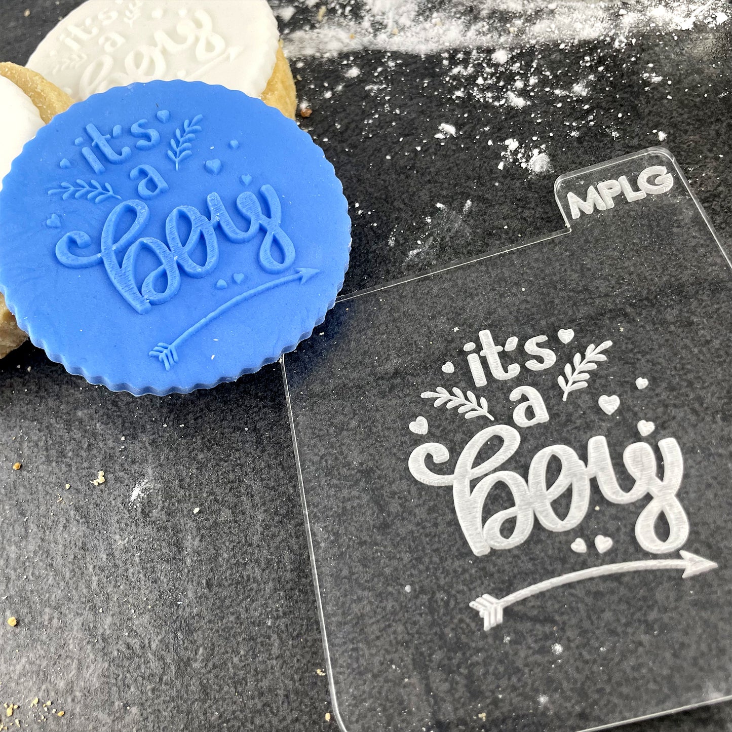 It's A Boy Icing Stamp Embosser Stamp Fondant for Biscuits, Cookies, Cupcake Topper Decorations Stencil for Baby Shower Gender Reveal