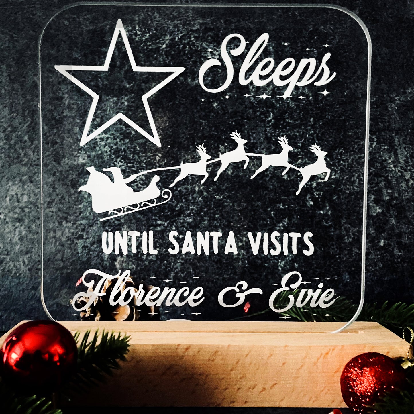 Personalised ?? Sleeps Until Christmas Light Box Christmas Lamp - Warm White - Add your names!