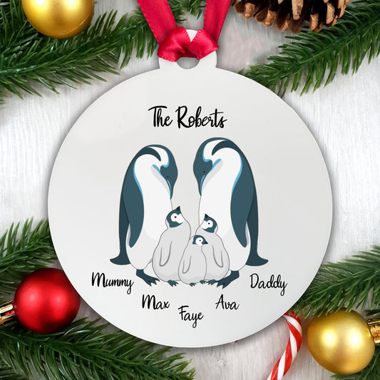 Personalised Family of 5 Penguin Bauble