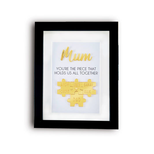 Personalised Mum Gold 'You're the Piece That Holds Us Together' Mothers Day Puzzle Pieces Family Box Frame